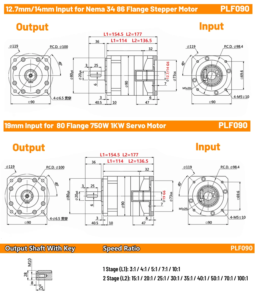 Nema23 Nema34 Planetary Gearbox Step-down Gearbox Motor Reducer Less 7 Arcmin for Stepper Motor 60/80/90 400W 750W Servo