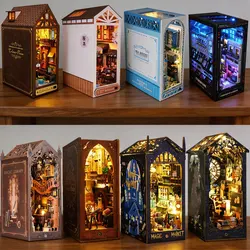 Bookshelf Set Wooden Miniature Dollhouse Micro Assembly Building Model 3D Puzzle Bookshelf Room Bookend Toys Kids Birthday Gifts