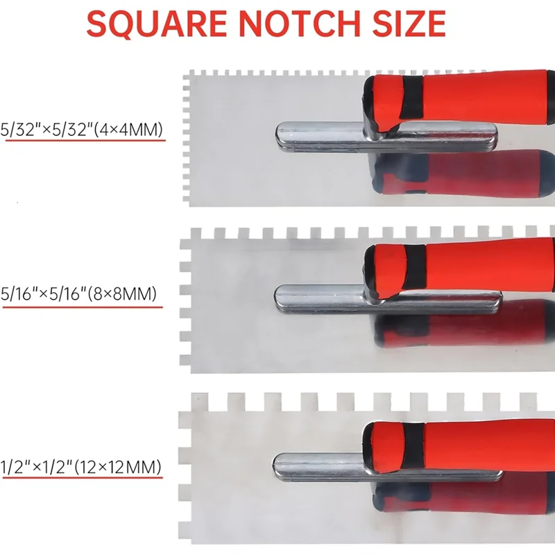 【TODAY-ONLY!】Stainless Steel Square Notched Tile Trowel Set- Masonry Tools For Tiling Installation, Includes Grout Sponge And Wo