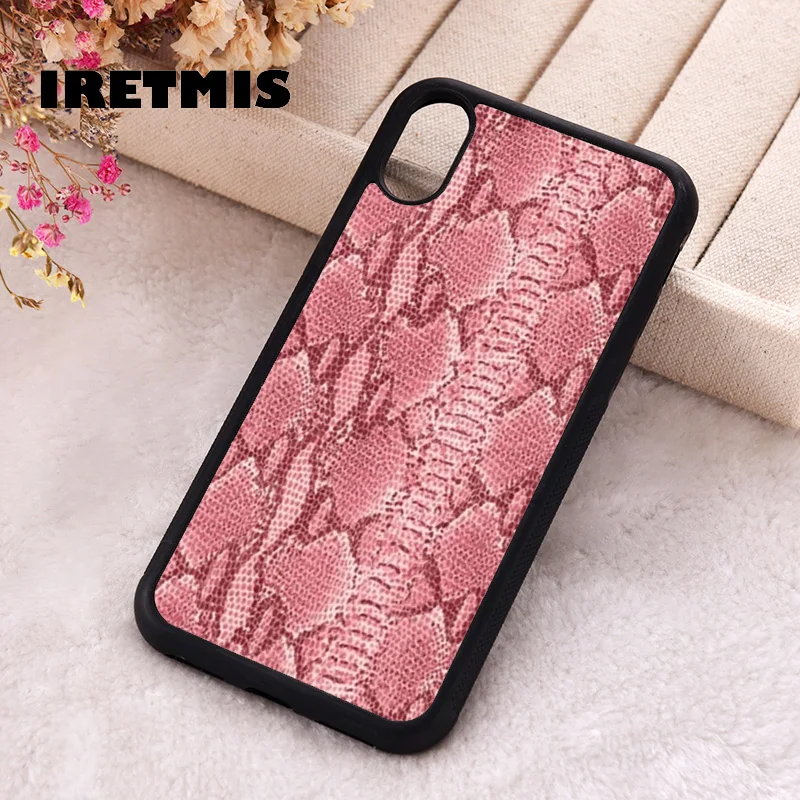 Iretmis Phone Cover Case For iPhone X XS Max XR 11 12 13 PRO MINI 14 15 16 Plus Rubber Silicone strawberry snake print