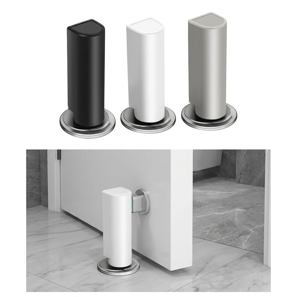 1pc Black Heavy Duty Magnetic Door Stopper Stainless Steel Door Suction Holder No Punching Required Touch Door Hardware
