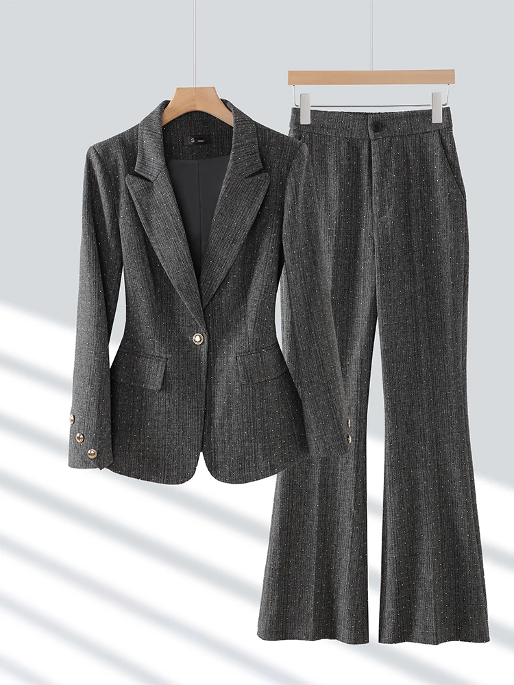 Red Gray Office Ladies Winter Pant Suit Women Female Business Work Wear Jacket Blazer and Trouser Formal 2 Piece Set