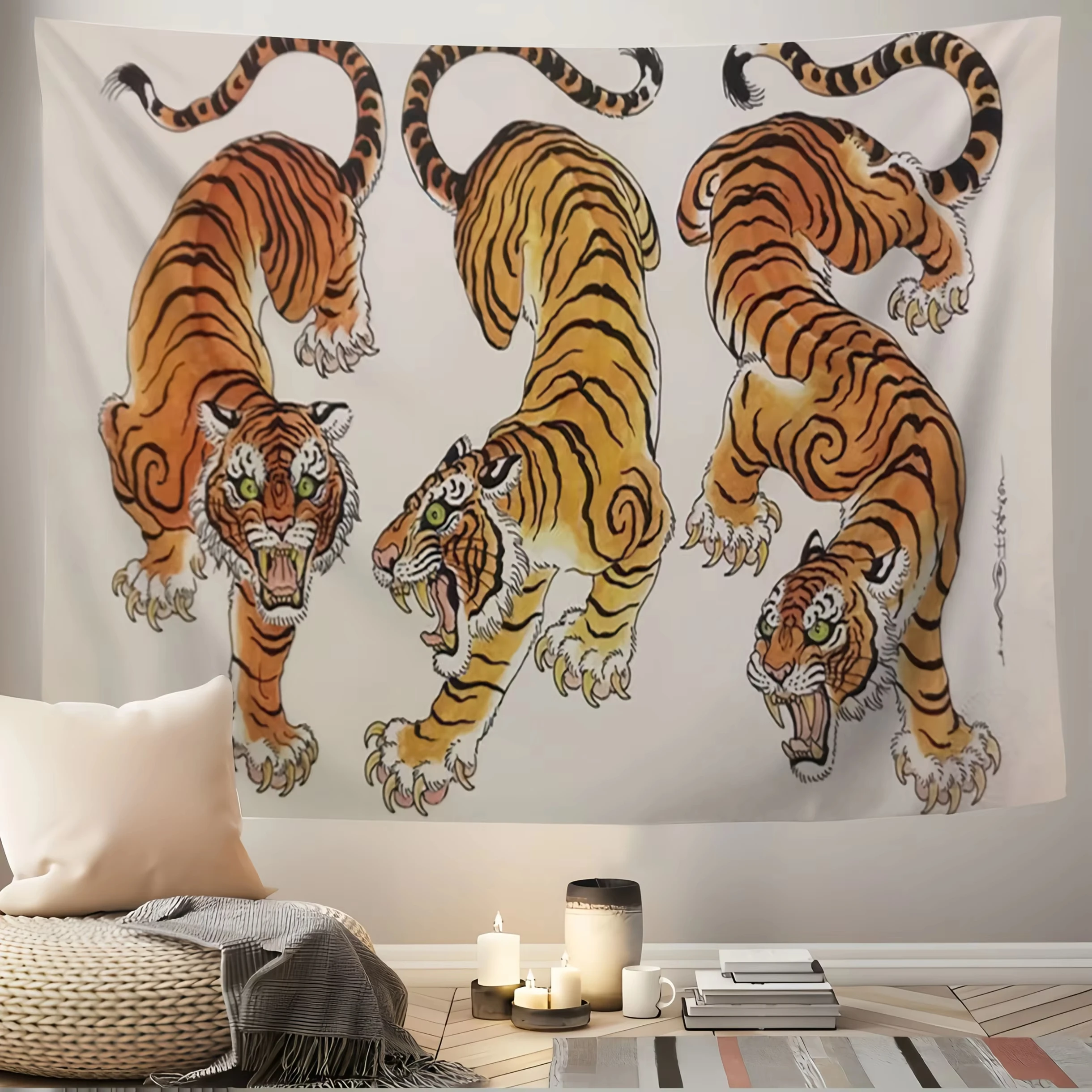 Ukiyo-3 Tiger Tapestry Traditional Style Ink Painting Wall Hanging Suitable for Living Room and Study Decoration