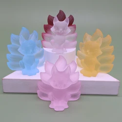 Liuli Crystal Hand Carved Lucky Figurine, Nine-Tailed Fox Statue, Lucky Amulet, Glass Craft, Home Decoration Gift, 2.2