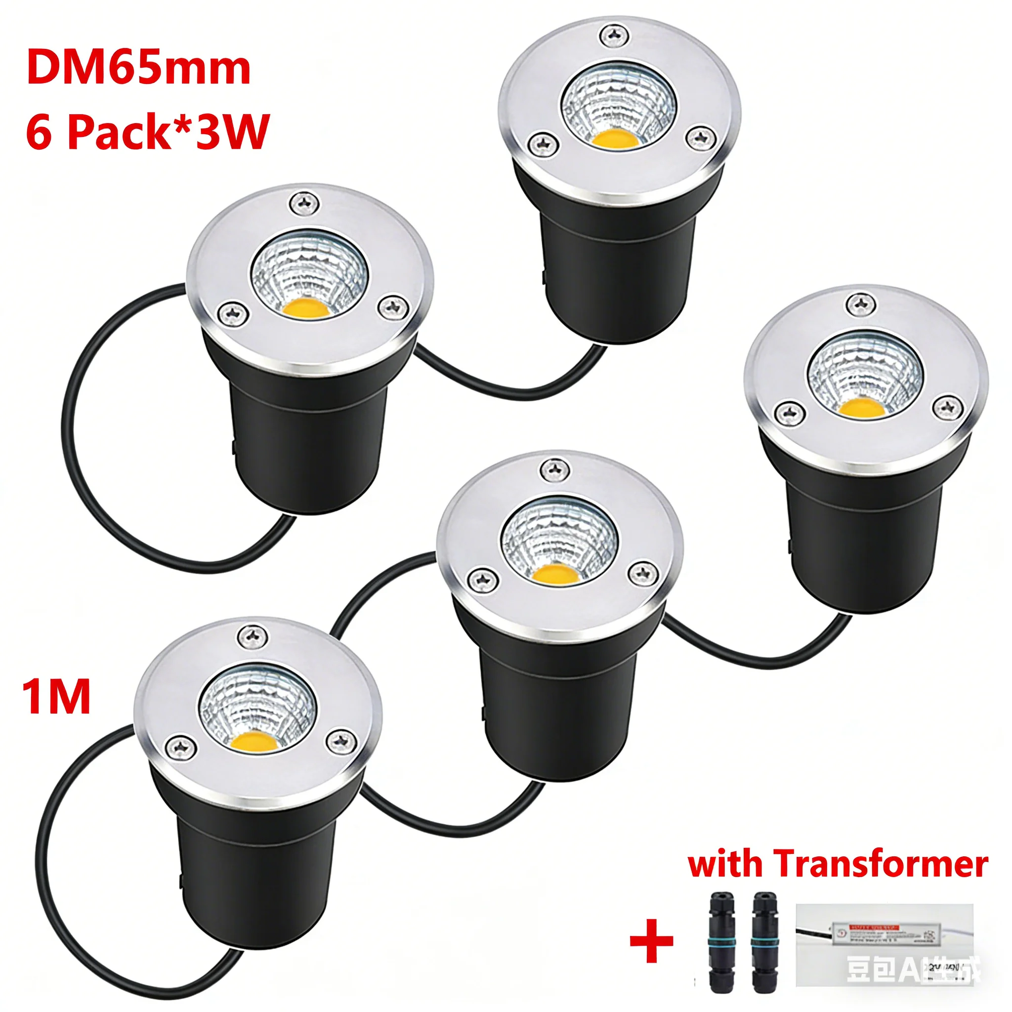 12V LED Buried Spotlight IP67 Waterproof Outdoor In-ground Light with Transformer 1M Waterproof Cable Garden Landscape Lighting