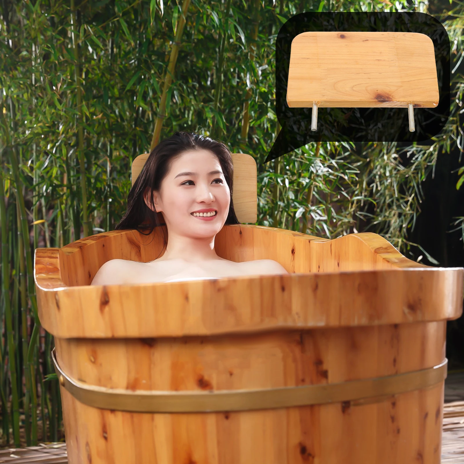 

Bath Tub Pillow Wooden Pillows Detachable Head Rest Cedar Headrest Stainless Steel