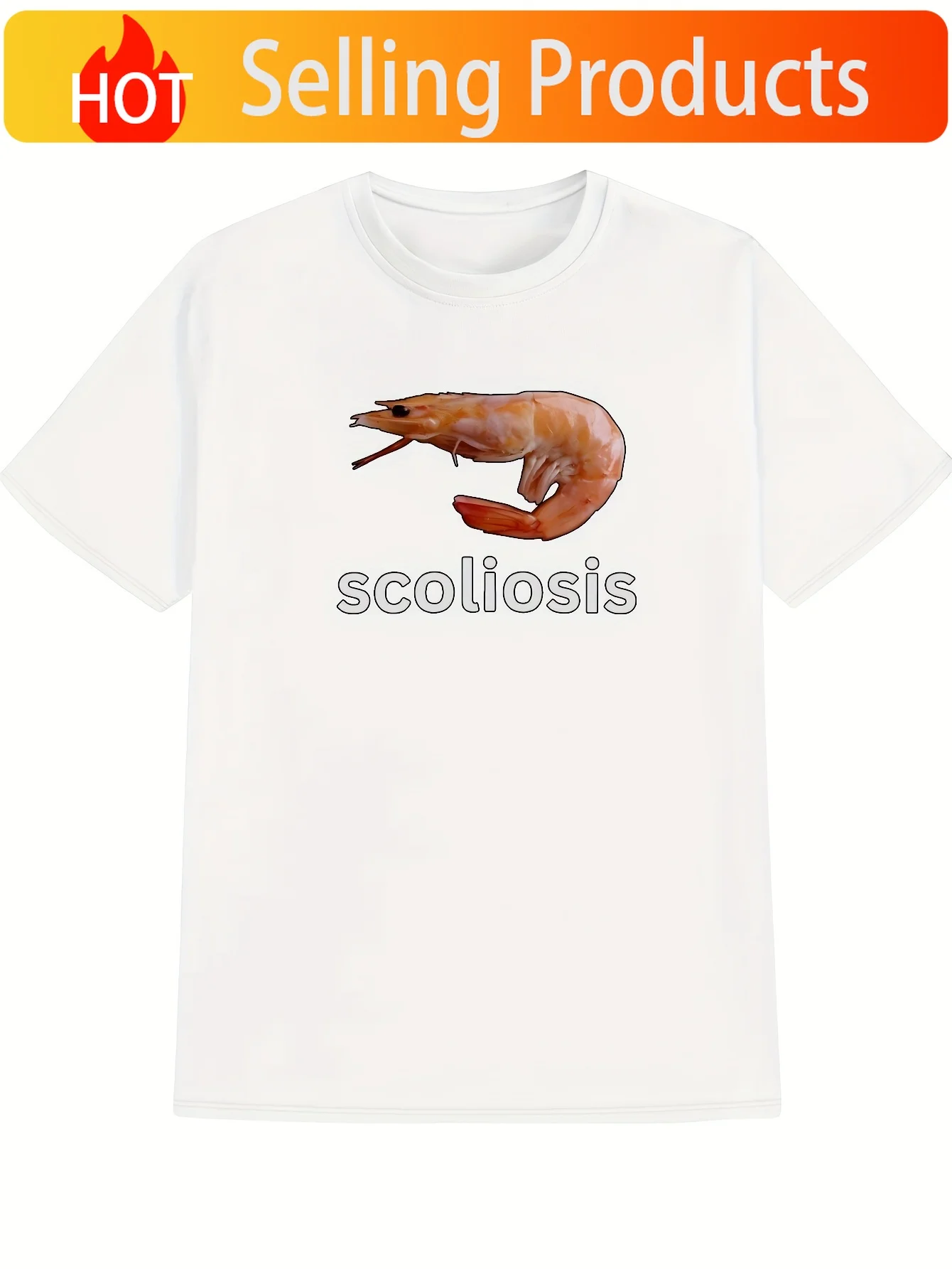 Black Background Shrimp Print T-Shirt, Summer, Versatile, Sporty, Trendy T-Shirt, Round Neck Short Sleeve Top, Casual Everyday W