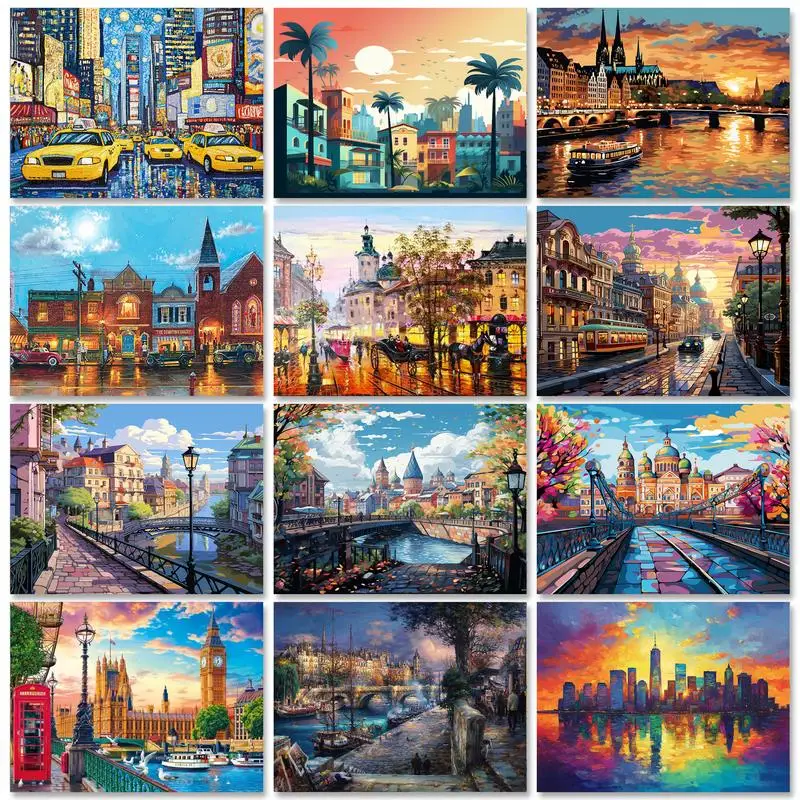 

GATYZTORY Paint By Number City Landscape Drawing On Canvas HandPainted Art Gift DIY Picture Kits Home Decoration Living Room