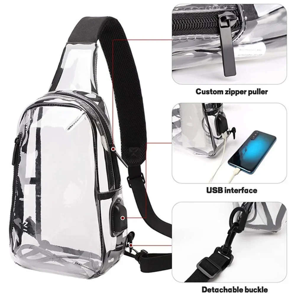 PVC Transparent Chest Bags Stadium Sling Bag Women Men Crossbody Concert Bags Clear Stadium Purse Bag With Black Belt Sling Bag