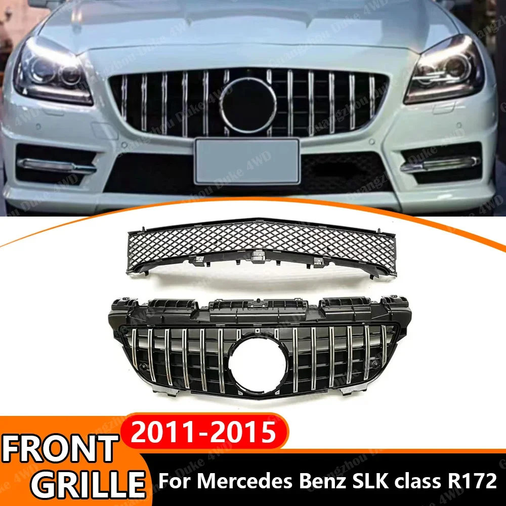 For Mercedes Benz SLK Class R172 SLK200 SLK250 SLK350 SLK55 2011-2015 GT Style Front Grille Vertical Bar Racing Grill Replacemen