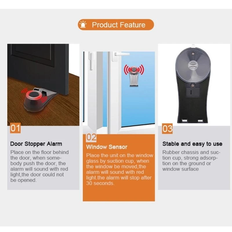 

R1WD Upgraded Door Stop Alarm Door Stoppers Security Alarm with 125 for Traveling Hotel Home Door Stopper Security Tools