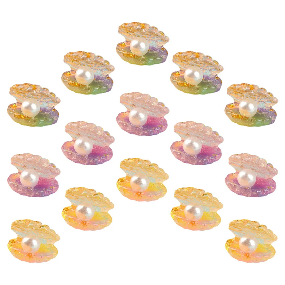 16 Pcs Simulated Pearl Shell Fish Tank Decorations Mini Resin Ornament Toy Miniature Statue Glowing Tiny