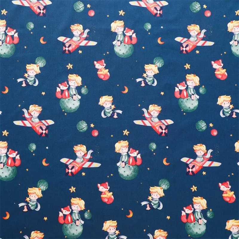 New Cute Fox Boy Stars Printed Cotton Fabric For Sewing Craft Cloth Quilting Baby Dress Tecido Diy Patchwork Handmade Tissu