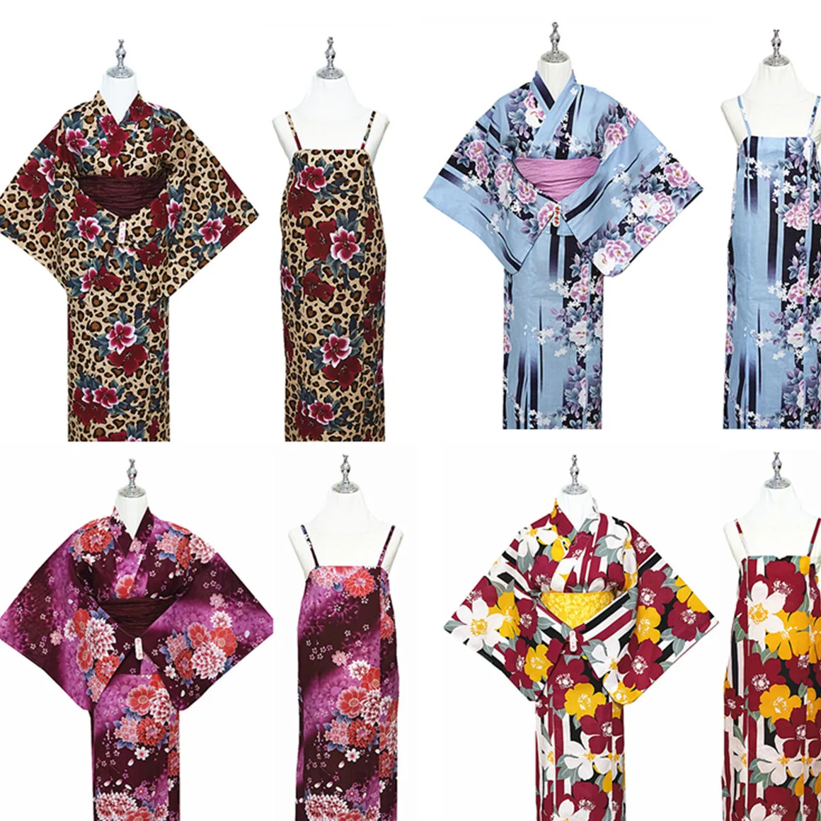 Traditional Women's Kimono Bathrobe Cotton Fabric Two-Piece Set with Sash Authentic Japanese Style Summer New Arrival