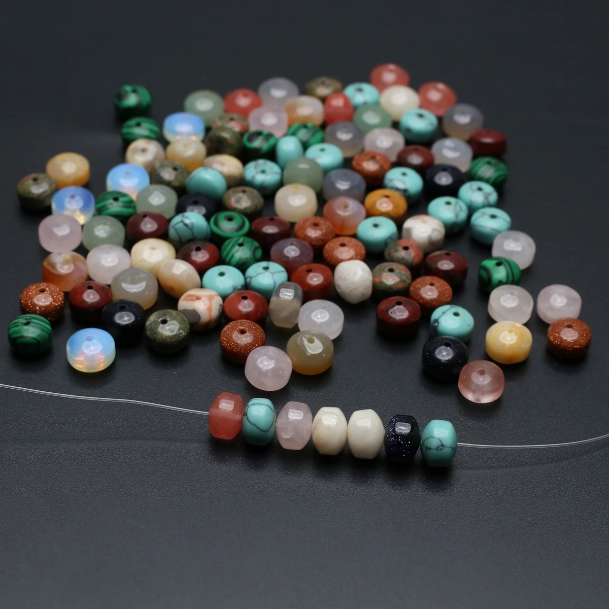 100PCS Wholesale Charm Natural Stone Sodalite Rose Quartz Tiger Eye Loose Spacing Beaded Jewelry Making DIY Necklace Bracelet