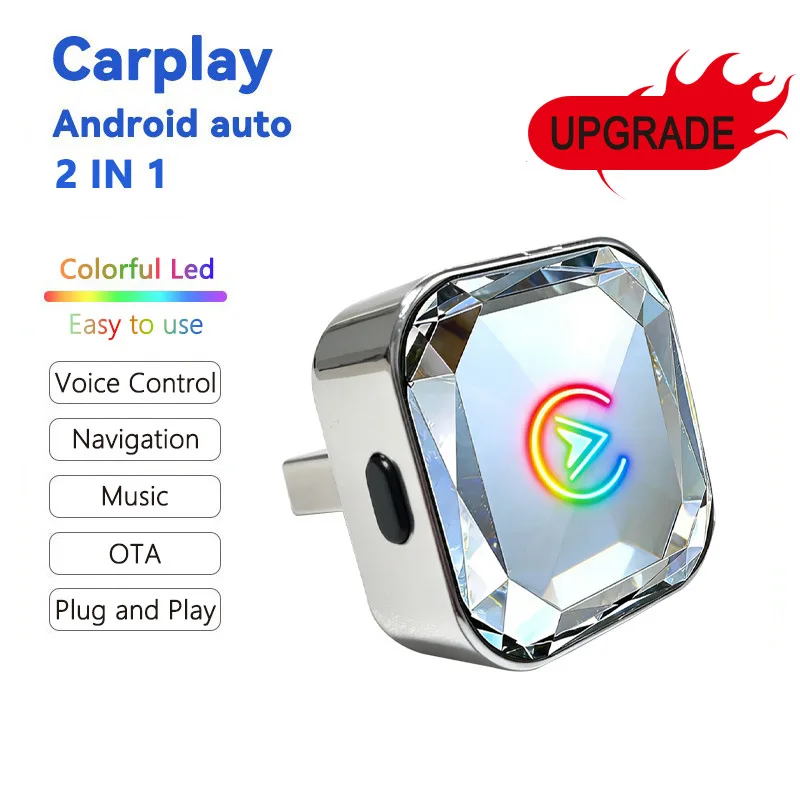 2 in 1 Wired to Wireless CarPlay Android Auto Adapter Smart Dongle Plug and Play WiFi Bluetooth Automatic Connection USB