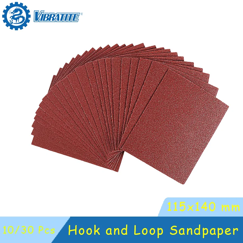 115x140 mm Red Sandpaper 10/30 Pcs Assorted 60-600 Grits Hook and Loop for Furniture Refinishing Surface Preparation and Detail