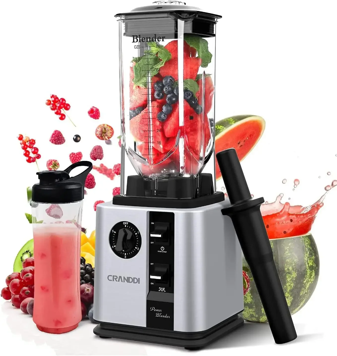 CRANDDI Commercial Blenders 1800W, 80oz Professional High-Speed Countertop Blenders for Smoothies, Self-Cleaning