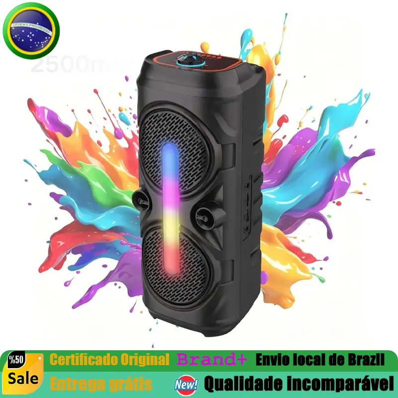 Caixa de Som Portátil Bluetooth 5.3 Potência 20W Alto-falantes Bateria 2500mAh 4h Iluminação LED Controle Remoto TWS Sem Fio