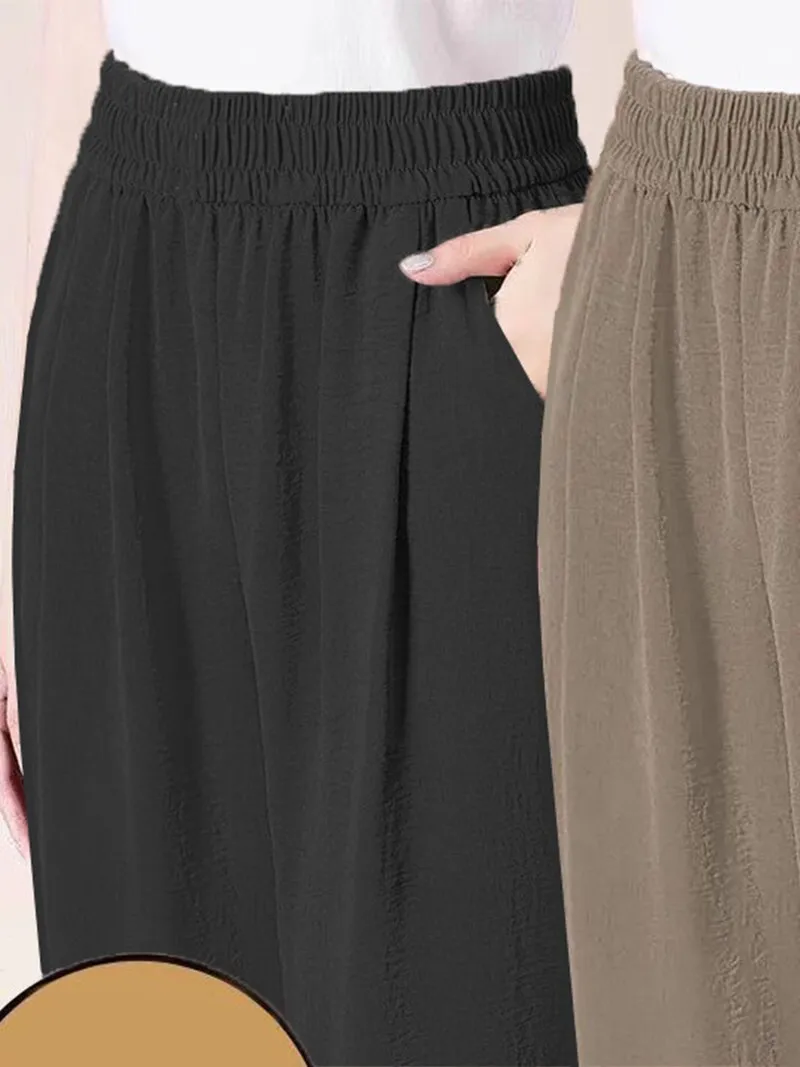 Spodnie damskie z wysokim stanem, długość 7/8, typu harlan, letnie, nowe, wyszczuplające, z jedwabiu lodowego i konopi, codzienne, pojedyncze lub dwuczęściowe.