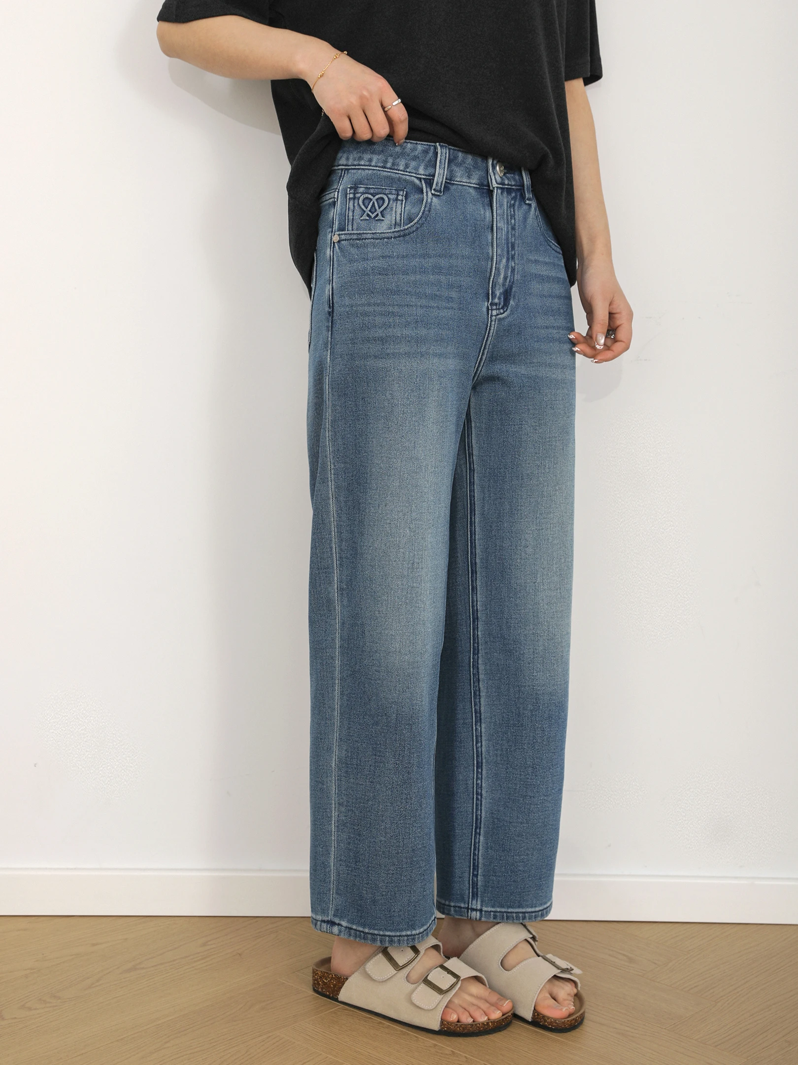 

Spring 2026 New Tee-Minute-Social-Wearing High-Waist Slim-Fit Straight-Leg Vintage Stretch Denim Jeans Breathable Cotton-Po...