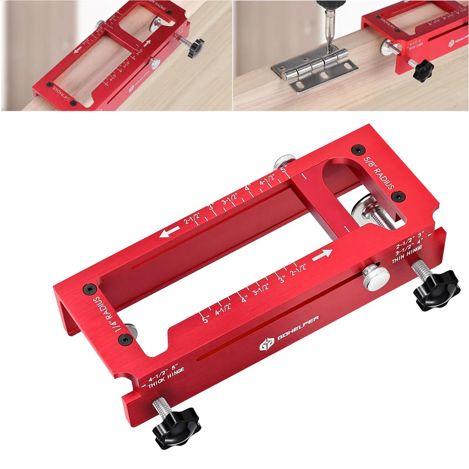 Door Hinge Mounting Template Adjustable Router Mortise Jig for 2.5 to 5 Inch Length 1/4 and 5/8 Inch Radius Hinges