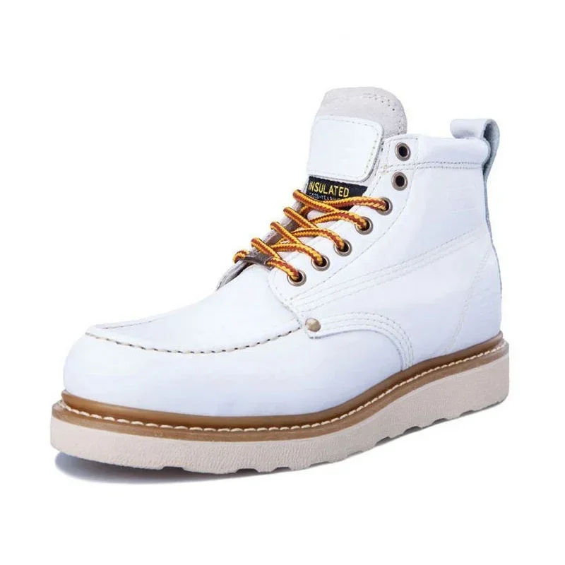 Vintage British Men's Genuine Leather Motorcycle Boots Casual Mid-calf Goodyear-Weld Work & Safety Shoes Tooling Boots