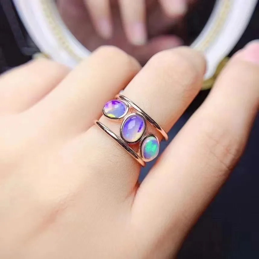FS Natural 5*7 Emerald Sapphire Ruby/Opal Ring Real S925 Sterling Silver Fashion Fine Weddings Charm Jewelry for Women MeiBaPJ