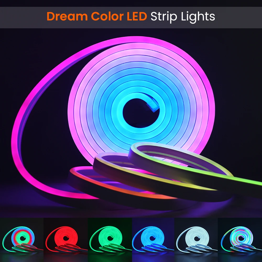 12V 24V LED Neon Strip WS2811 RGB Neon Rope Light IP67 Ribbon Tape Flexible LED Neon Sign 3535 0.5-10m Remote Bluetooth WiFi