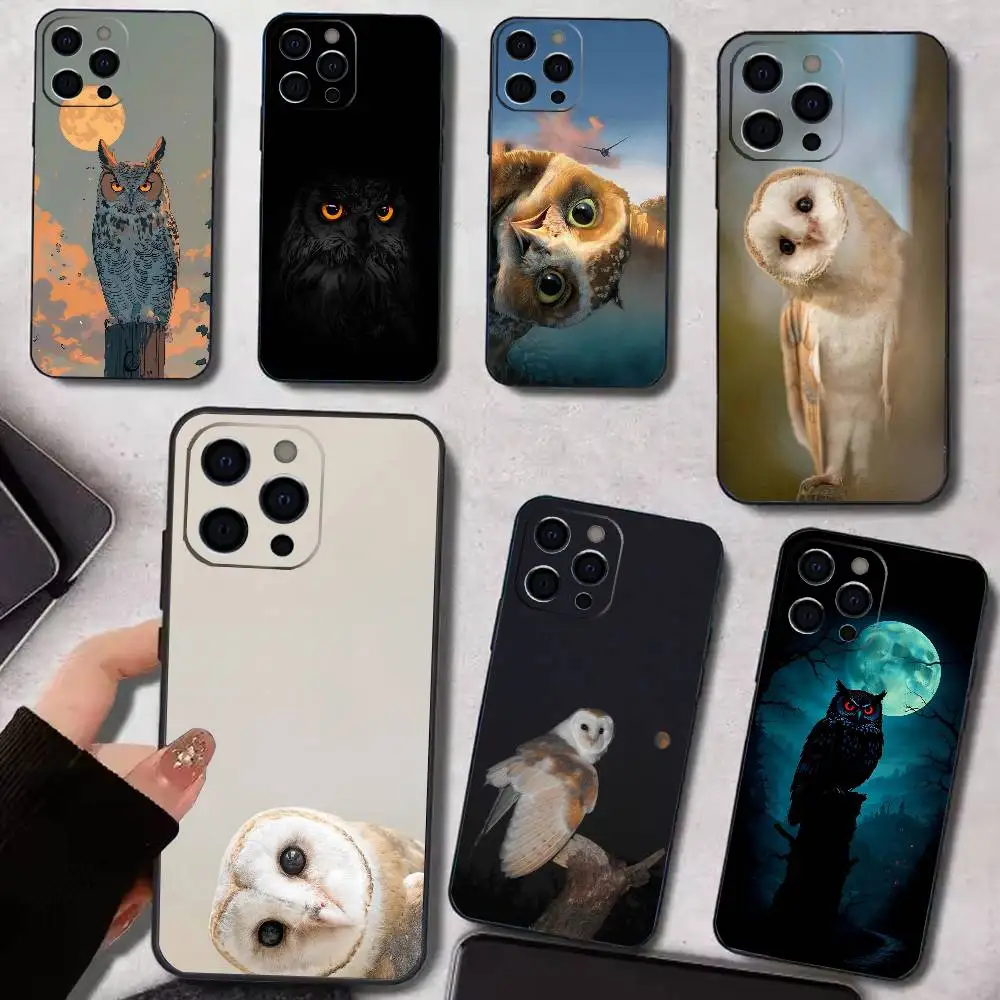 

P-Pet C-Cute Owl Phone Case For iPhone 17,16,15,14,13,12,11 Plus,Pro Max,Soft Silicone Black Cover