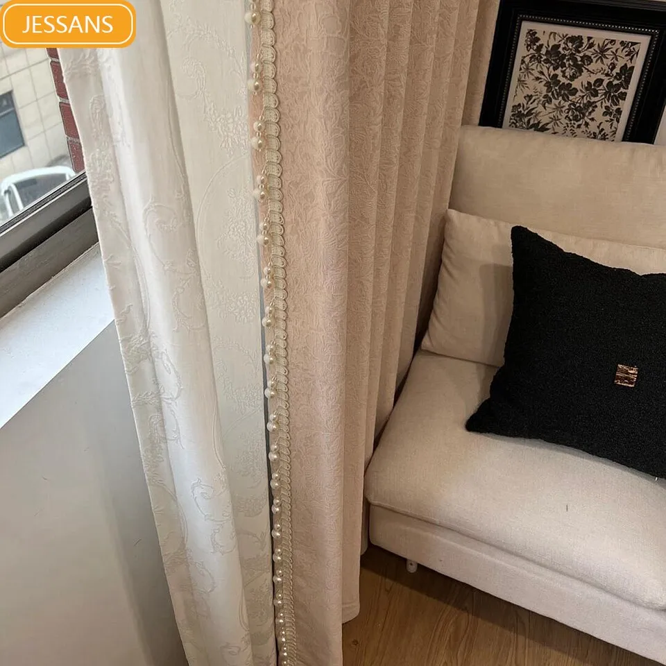 Sakura Powder Jacquard Chenille Relief Thickened Curtains for Bedroom Living Room French Window Partition Curtain Customization
