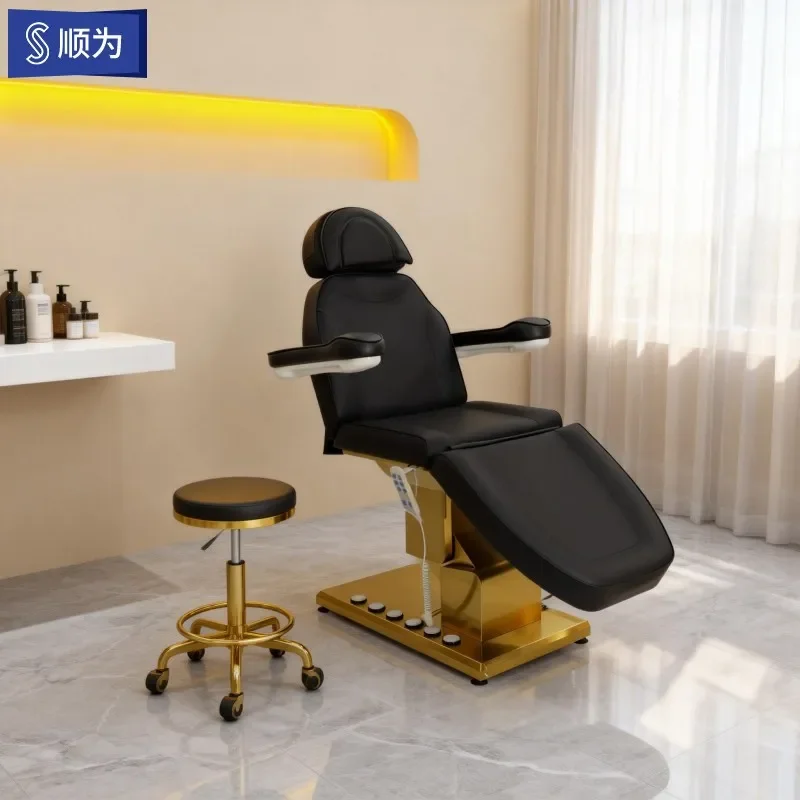 Stainless Steel Electroplated Electric Beauty Bed Adjustable Massage Tattoo Treatment Table for Spa