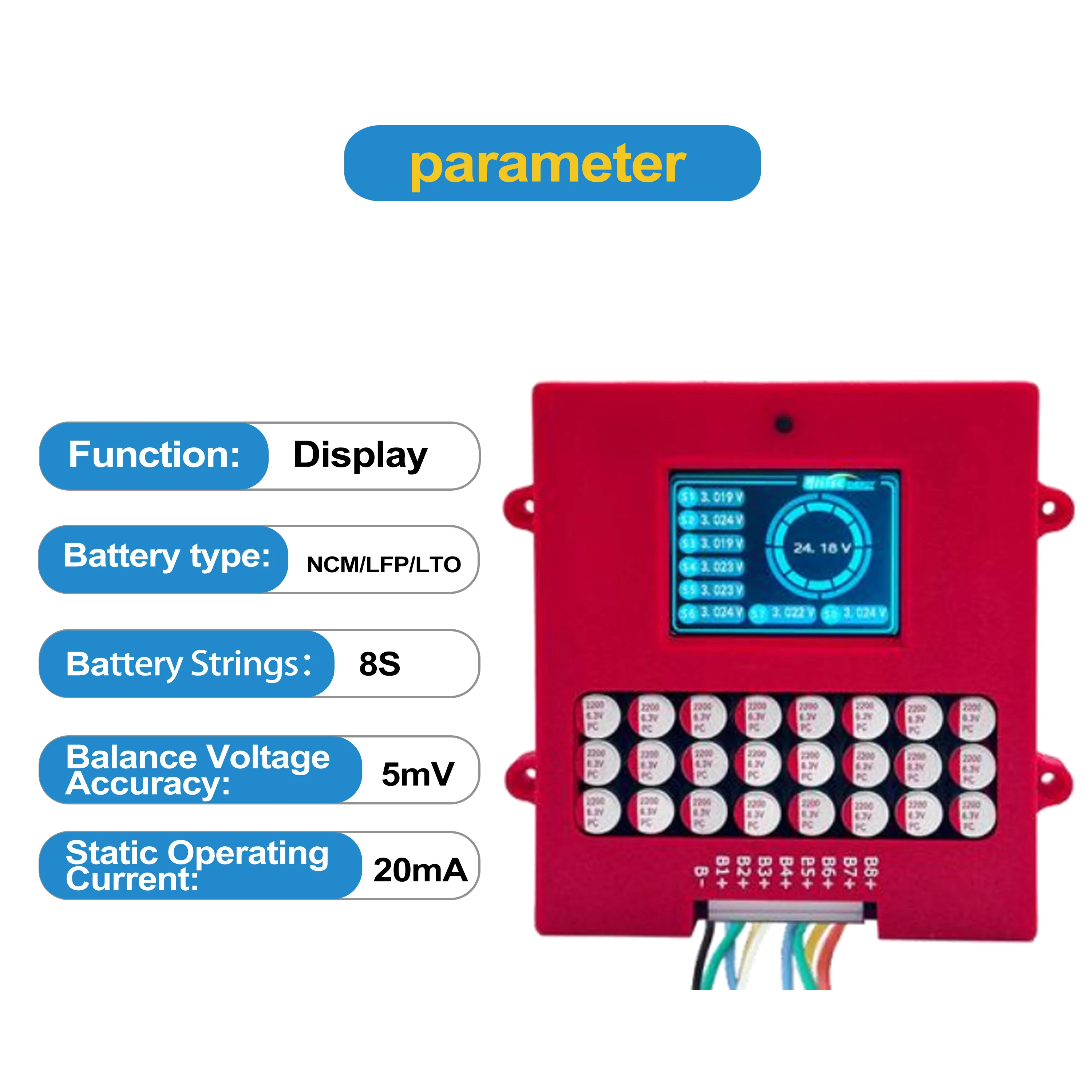 Heltecbms 5A Lipo/LiFePO4 Active Balancer 4S 6S 8S with Voltage Display 12V Lithium Battery Energy Transfer Active Equalizer