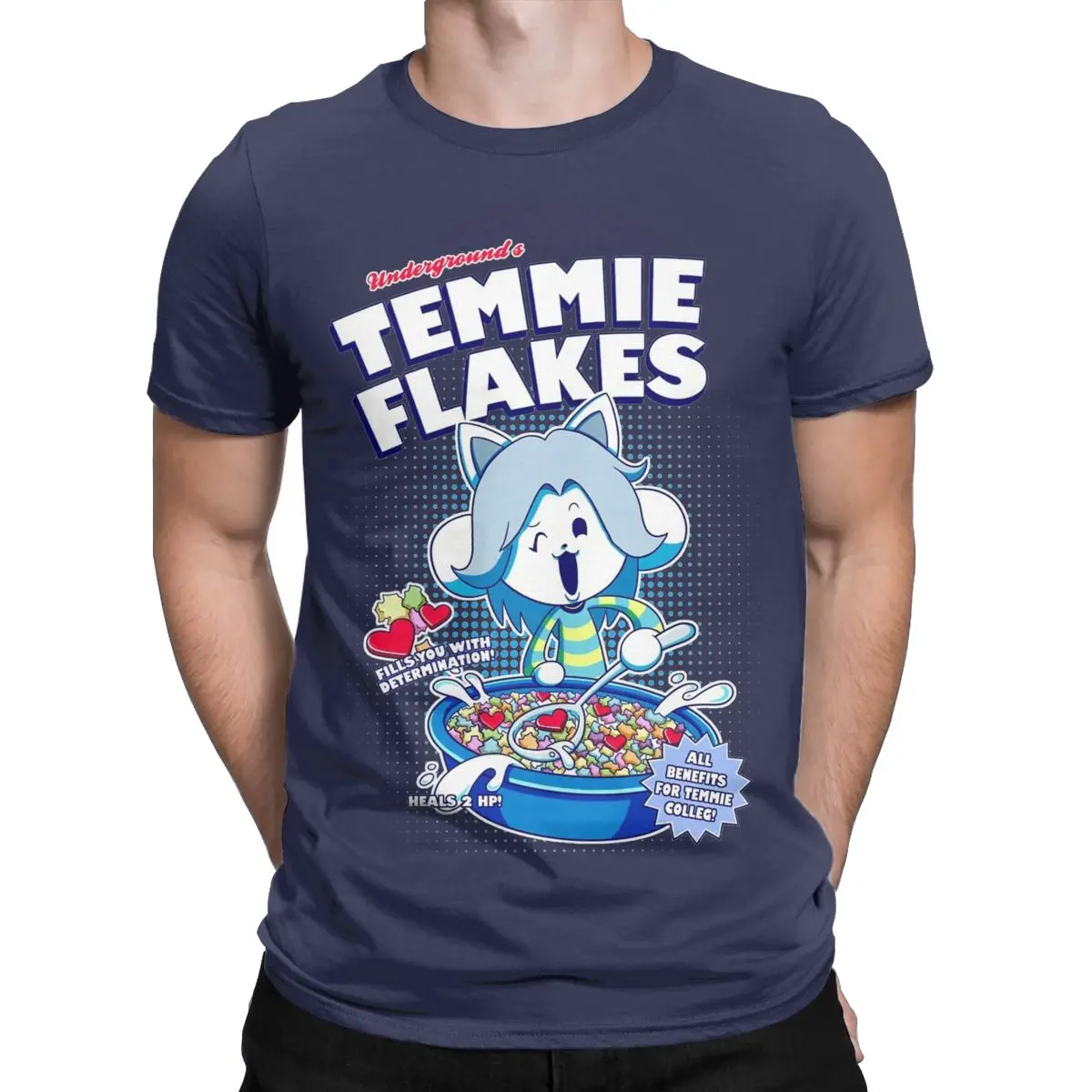 Casual Temmie Flakes Undertale T-Shirts for Men Round Collar 100% Cotton T Shirt Game Short Sleeve Tee Shirt New Arrival Tops