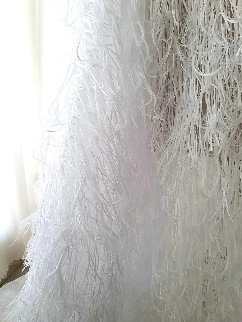 White Tassels Fabric Artificial Feather Feathery Plumelike African Cloth For Wedding Evening Carnival Lace Prom Dress Disign Diy