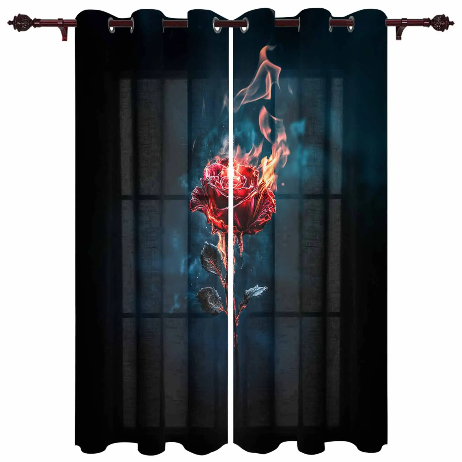 Burning Roses Window Window Curtains Living Room Bathroom Bedroom Decor Kids Window Treatment