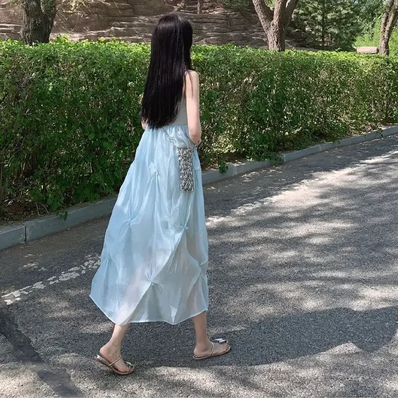 Robes d'été pour femmes, nouveau et Long, Style à bretelles, pause thé, maille française, adaptées aux vacances, mode, robe trapèze, 2023