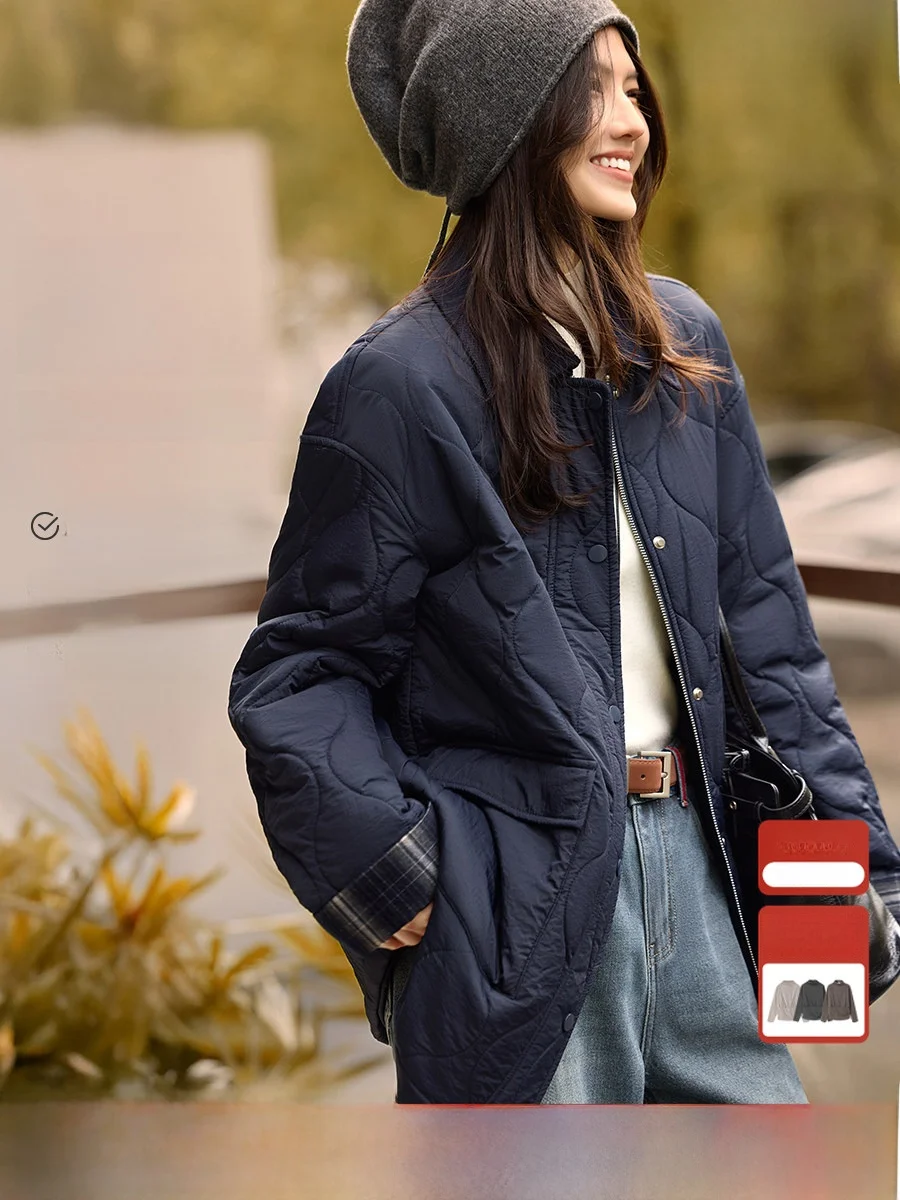 

XWI Vintage Barn Sle Patchwork Plaid Thin Cotton Coat Women's Autumn Winter Medium Length Loose Personali Windbreaker Jaet