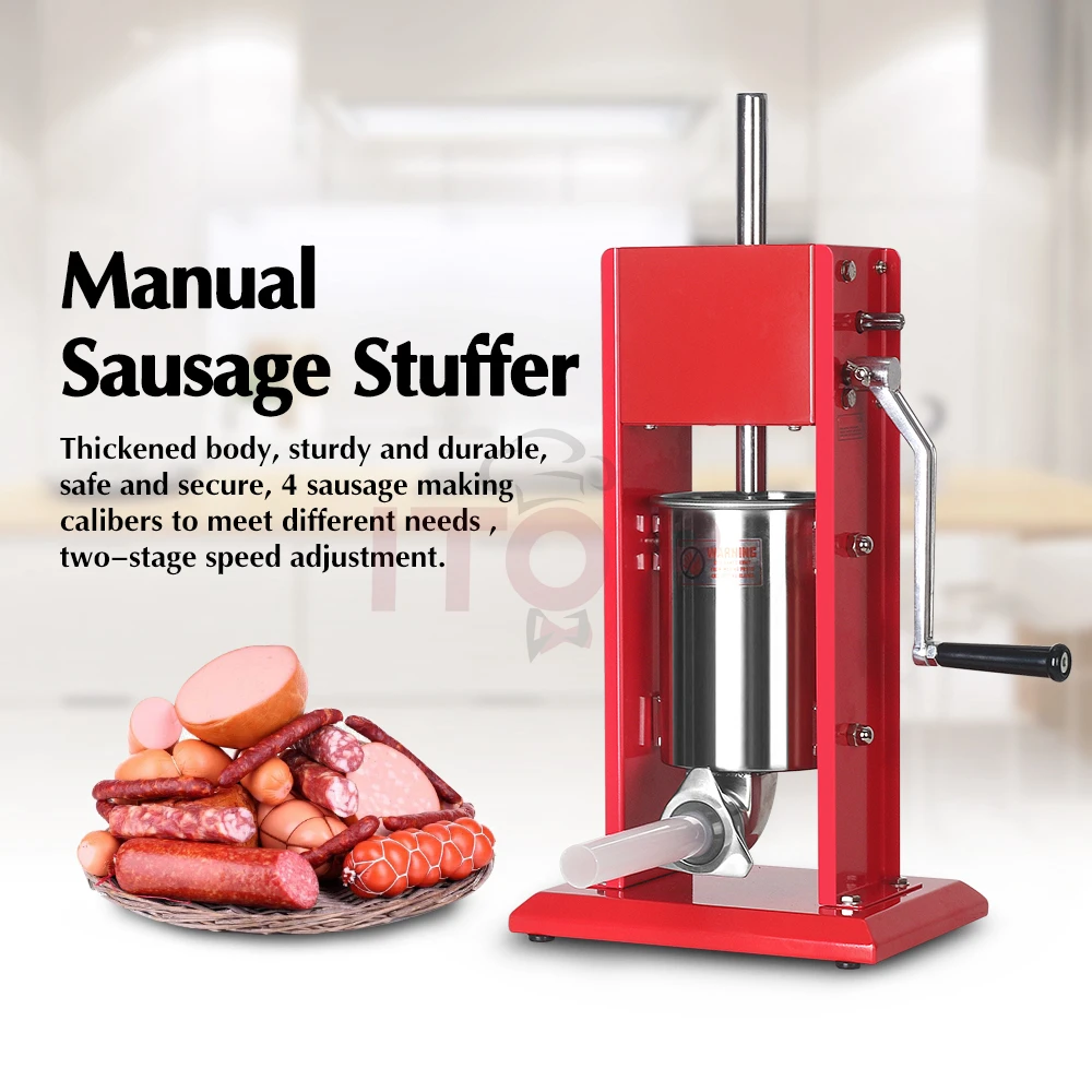 GZZT 3L Stainless Steel Sausage Stuffer Manual Meat Fillier with 4 Nozzles for Delicate Sausage Making Manual Meat Processor