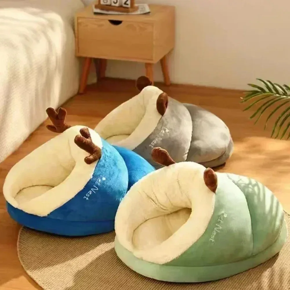 Pet Warm Slipper Nest Soft Small Cat Dog Bed Cute Comfortable Slippers Shaped Semi Enclosed Thickened Cushion Bed Pet Supplies