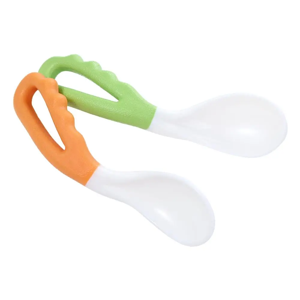 

Green Feeding Orange Oval Infant Training Spoons Newborn Tableware Baby Food Spoon Kid Curved Soup Spoon