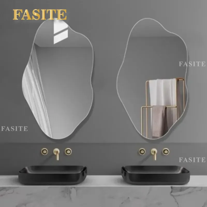 For European Irregular Wall Mounted Glass Makeup Mirror Creative Ins Style Decorative Bathroom Mirror Special Shaped Paste On