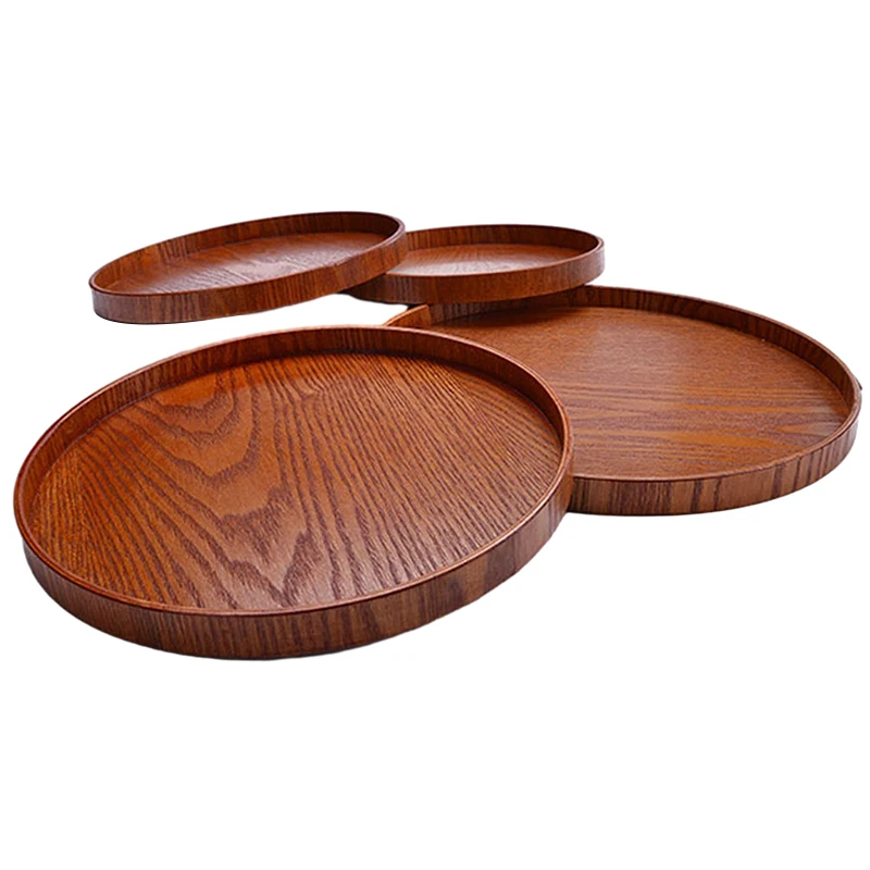 Wooden Pallet 33cm Round Dinner Plate Household Food Fruit Serving Tray Resturant Deseert Plate Teaboard Server Dishes