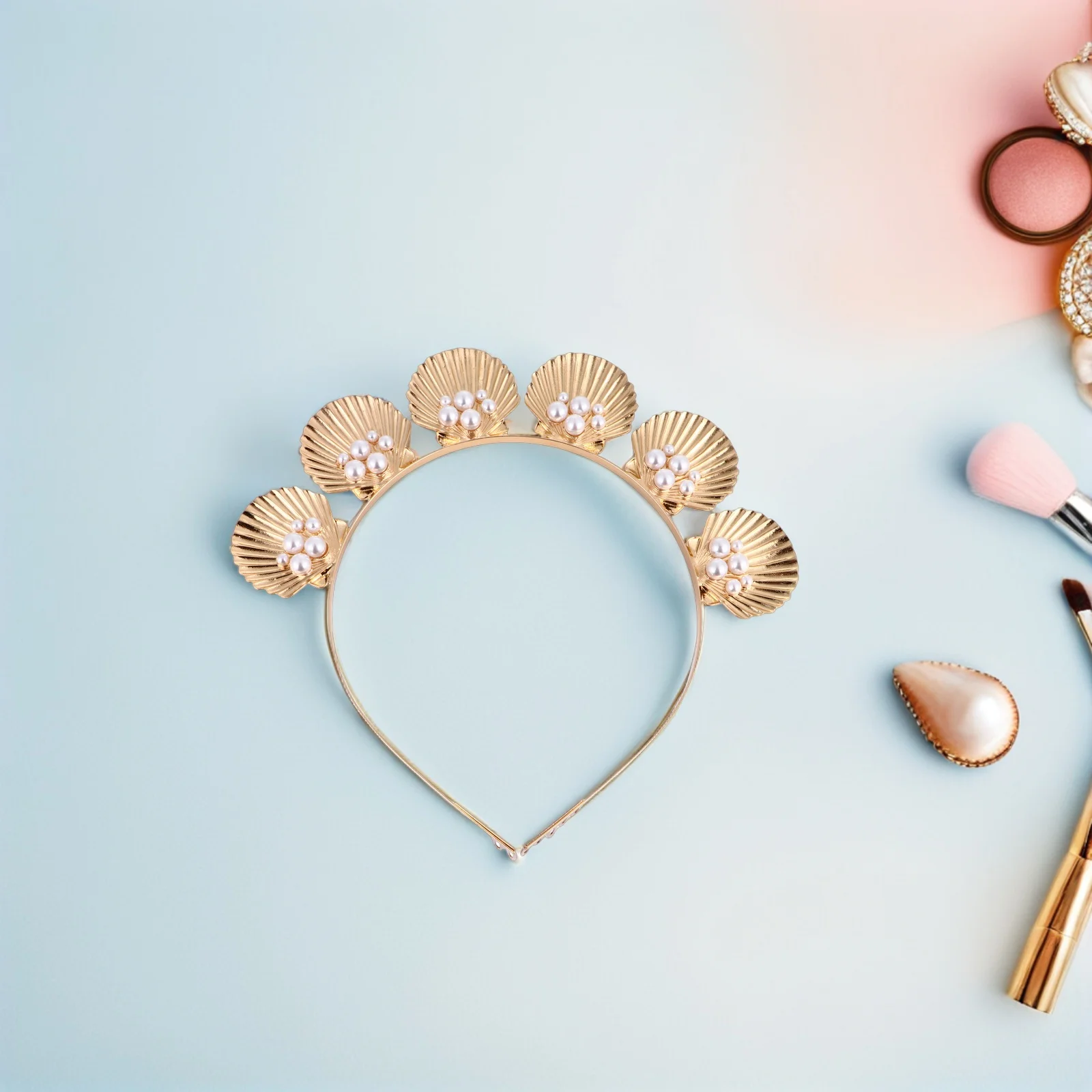 

Shell Hairb Pearl Headpiece Vacation Accessories Golden Rhinestones Elegant Design Metal Alloy Comfortable Lightweight Party
