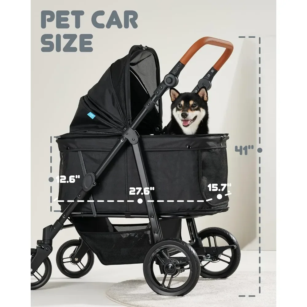 Pet Car, Medium-Sized Pet Car Weighing No More Than 66 Pounds with Adjustable Handle, Folding Top Cover, Pet Car