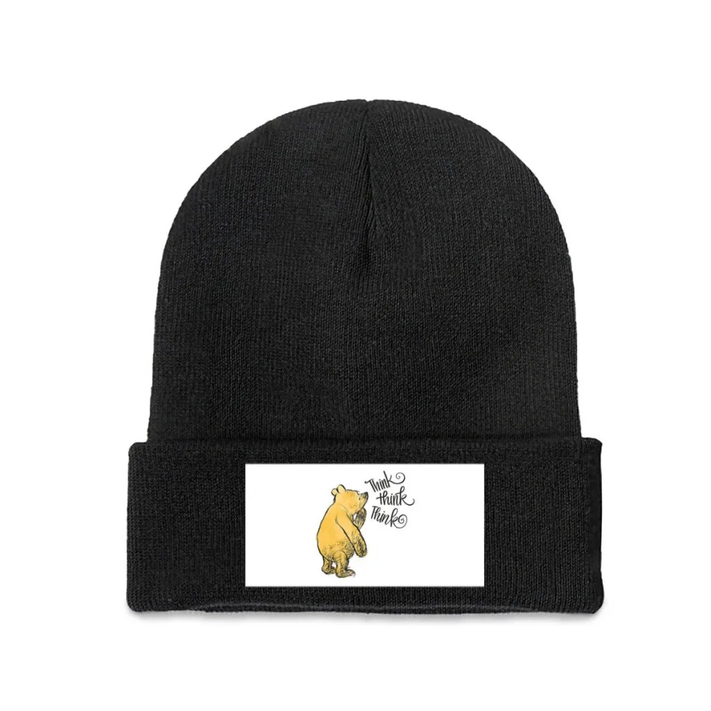 Thoughtful Pooh Bear Knitted Hat for Women Men Beanie Winter Hats Polyester  Warm Melon Cap