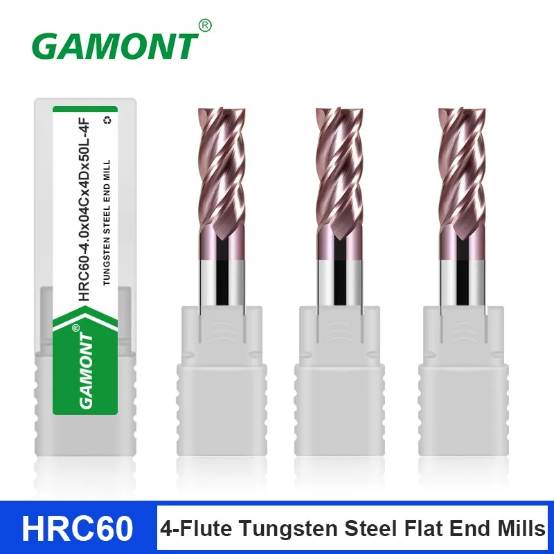 

GAMONT HRC60 Tungsten Steel Carbide Nano Coating 4-Flute Flat Endmill CNC Engraving Machine Milling Cutter Tools