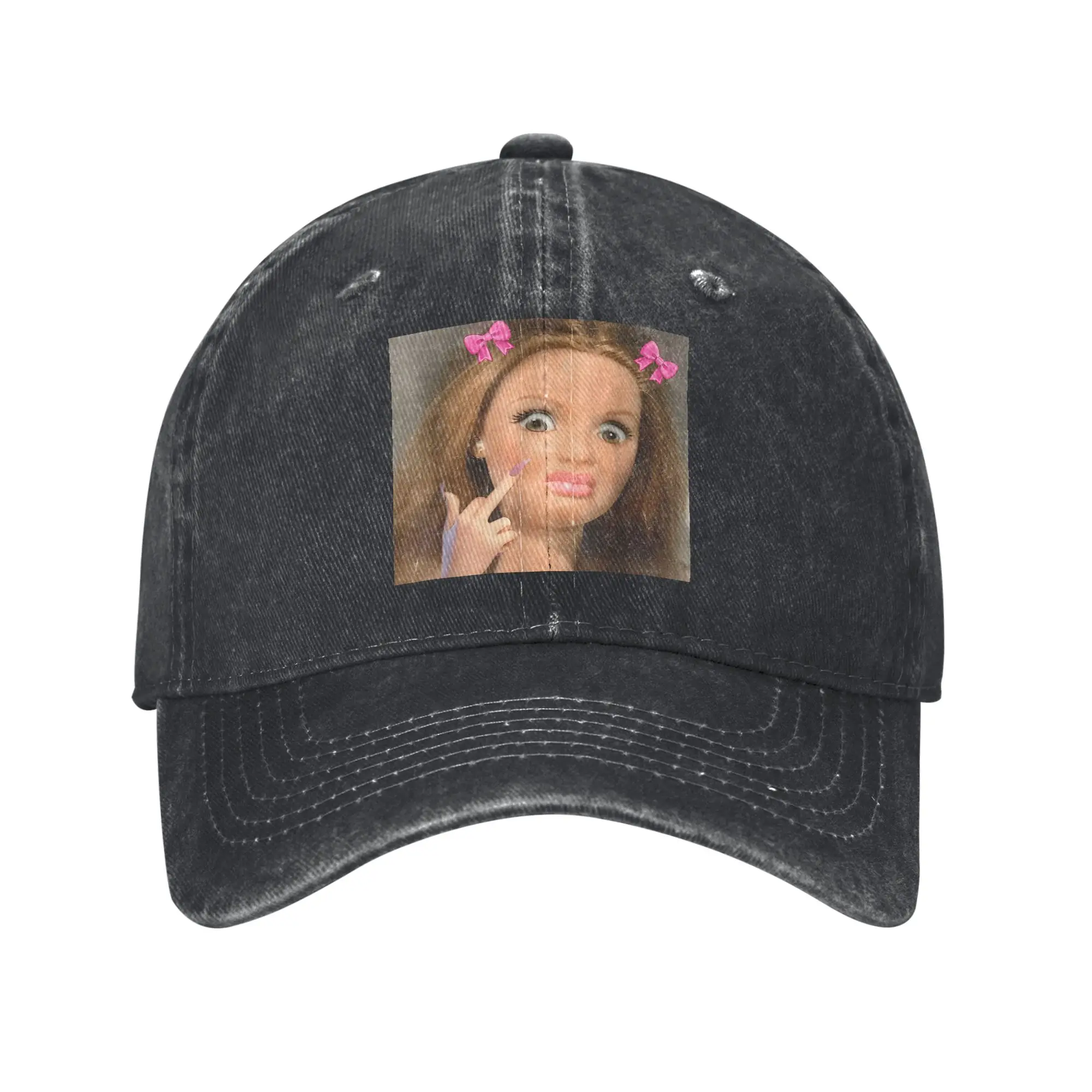 Disgusting Doll Face Meme  Baseball Cap Sun Hiking Fishing  Washed Trucker Hat Unisex Men Fitted Retro Print Baseball Caps