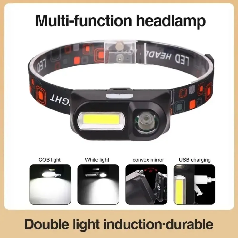 Mini Portable XPE+COB Headlamp Type-C Rechargeable Headlight for Outdoor Waterproof Camping Hiking LED Head Flashlight Use 18650