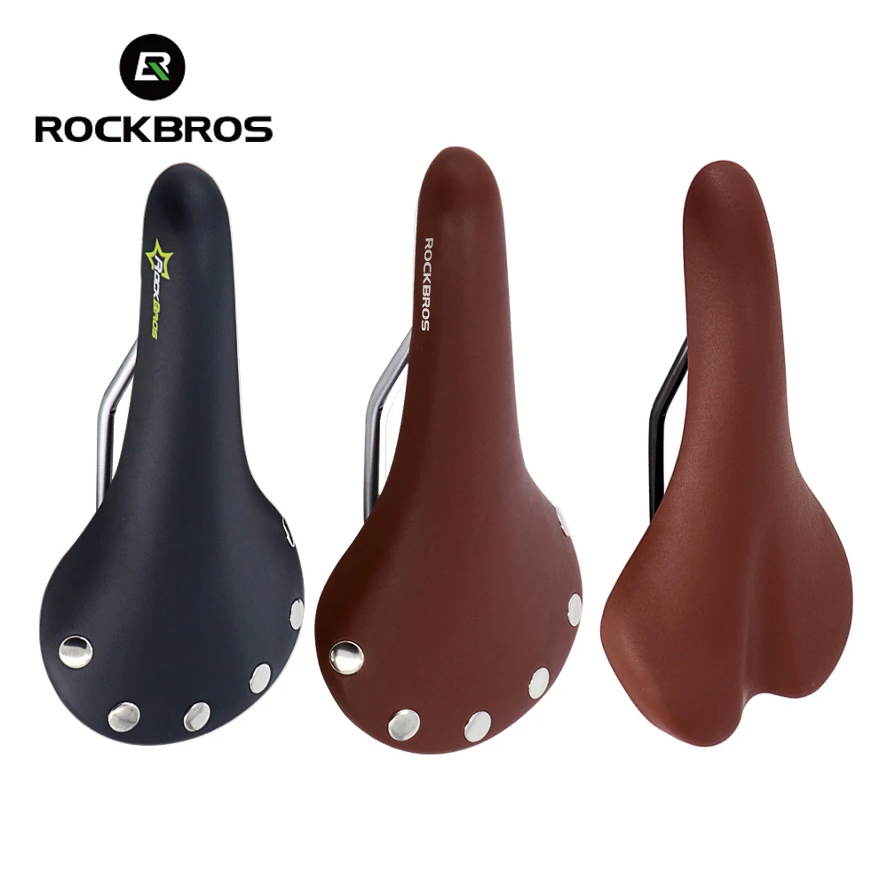 AliExpress ROCKBROS PVC Leather Bicycle Saddle Nostalgic style Road Bike MTB Soft Saddle Front Seat Steel Rail Rivet Durable Bicycle Parts